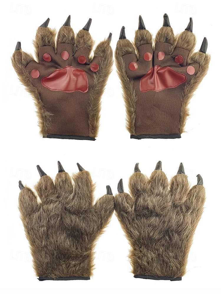 Werwolf-Krallenhandschuhe für Herren – Halloween-Handschuhe aus Kunstpelz und Leder mit spitzen Krallen, perfekt für Halloween-Kostüme und Partys 2025 - $14.99 –P8