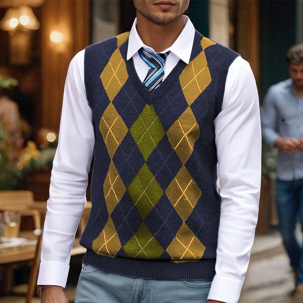 Homens Colete de moletom Vestido Suéter Pulôver suéter Colete Suéter de malha Estriado Tricotar Tops regulares Tricotado Decote V Roupa Diária Encontro Roupa Outono Inverno Camelo Preto S M L de 2026 por $33.99 –P2