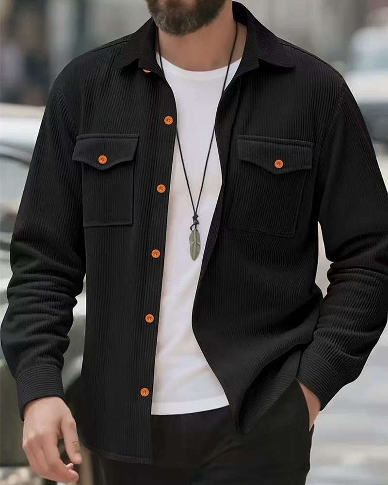 Herren Leichte Jacke Cordjacke Cargo-Jacke Freizeitjacke Urlaub Täglich Atmungsaktiv Tasche Frühling Herbst Einfach Mode Klassisch Revers Regulär Schwarz Hellgrau Armeegrün Beige Jacken 2025 - $26.99 –P3
