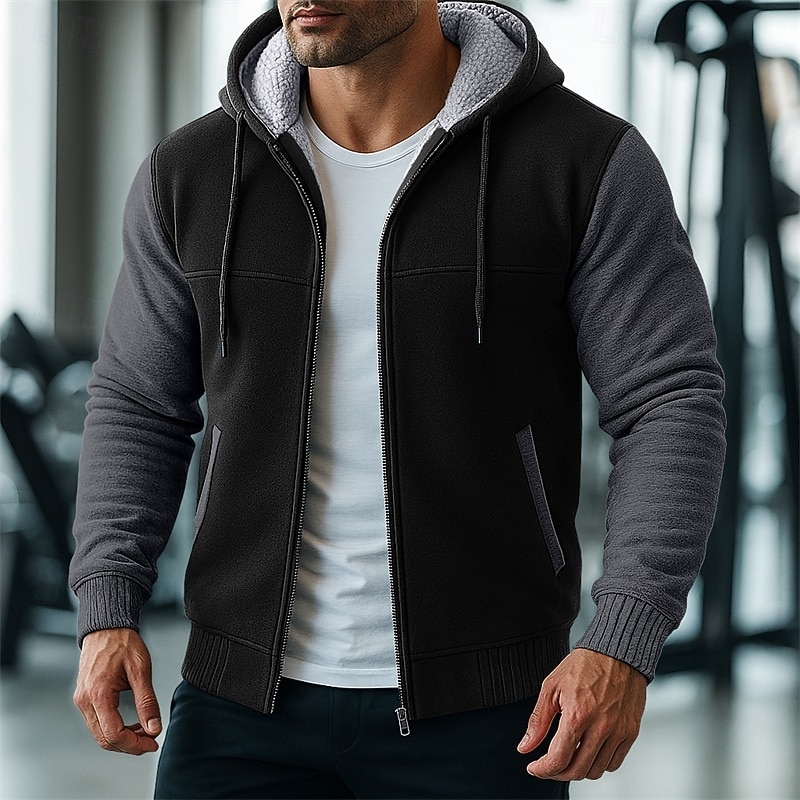 Per uomo Felpa con cappuccio Felpa con cappuccio a zip intera Felpa con cappuccio in pile Felpa con cappuccio foderata in pile Nero Rosso Borgogna Blu marino Grigio chiaro Con Cappuccio Semplice del 2025 a $37.99 –P5