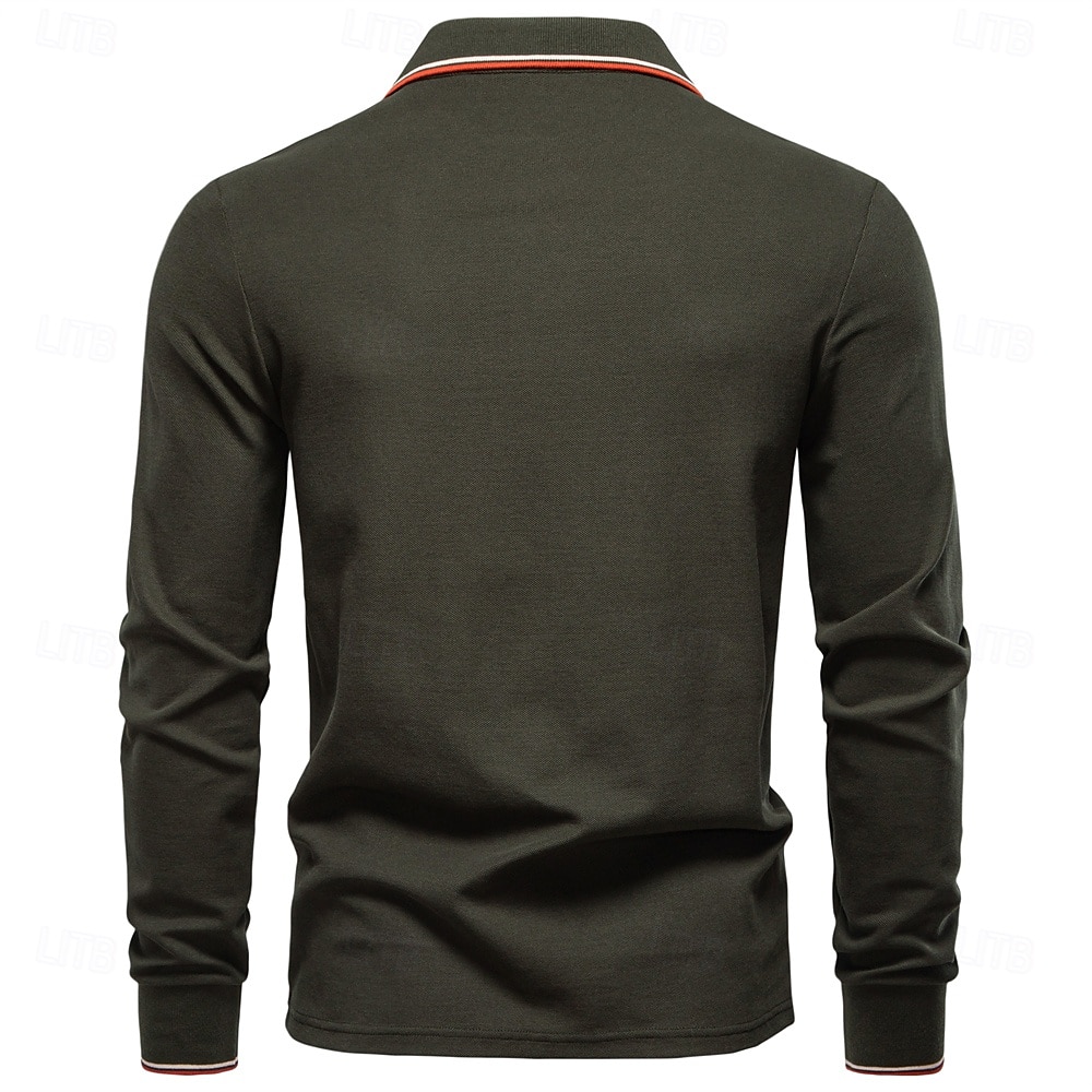 Hombre Polo Trabajo Negocio Cuello Vuelto Manga Larga Ocio Cómodo Plano Bloque de Color Puro Todas las Temporadas Ajuste regular Rojo rubí Negro Blanco Azul Marino Oscuro Gris claro Verde Ejército 2026 - $22.99 –P2