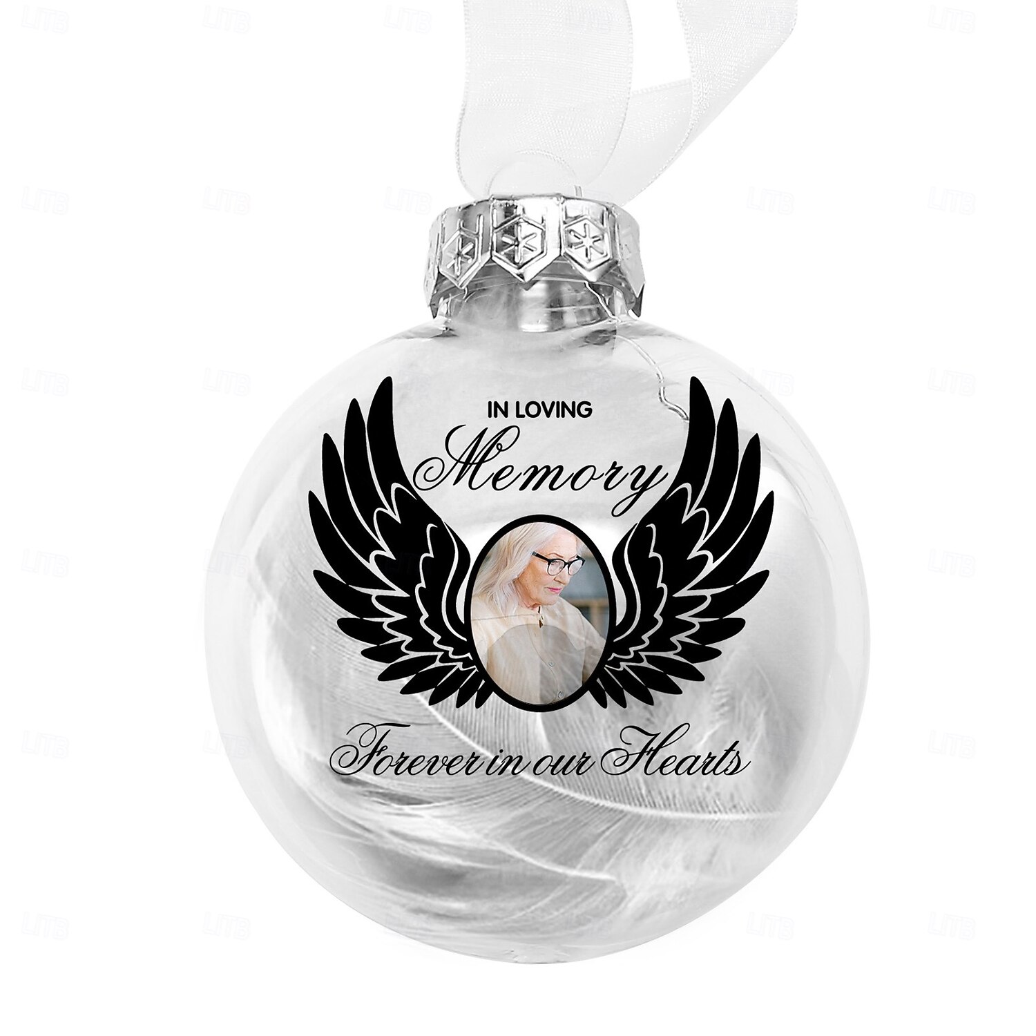 Enfeite de pena de Natal personalizado com foto, enfeite de bola 3D personalizado, presentes de condolências pela perda de entes queridos, decoração de feriado memorial de lembrança de árvore de Natal personalizada de 2025 por $15.99 –P4