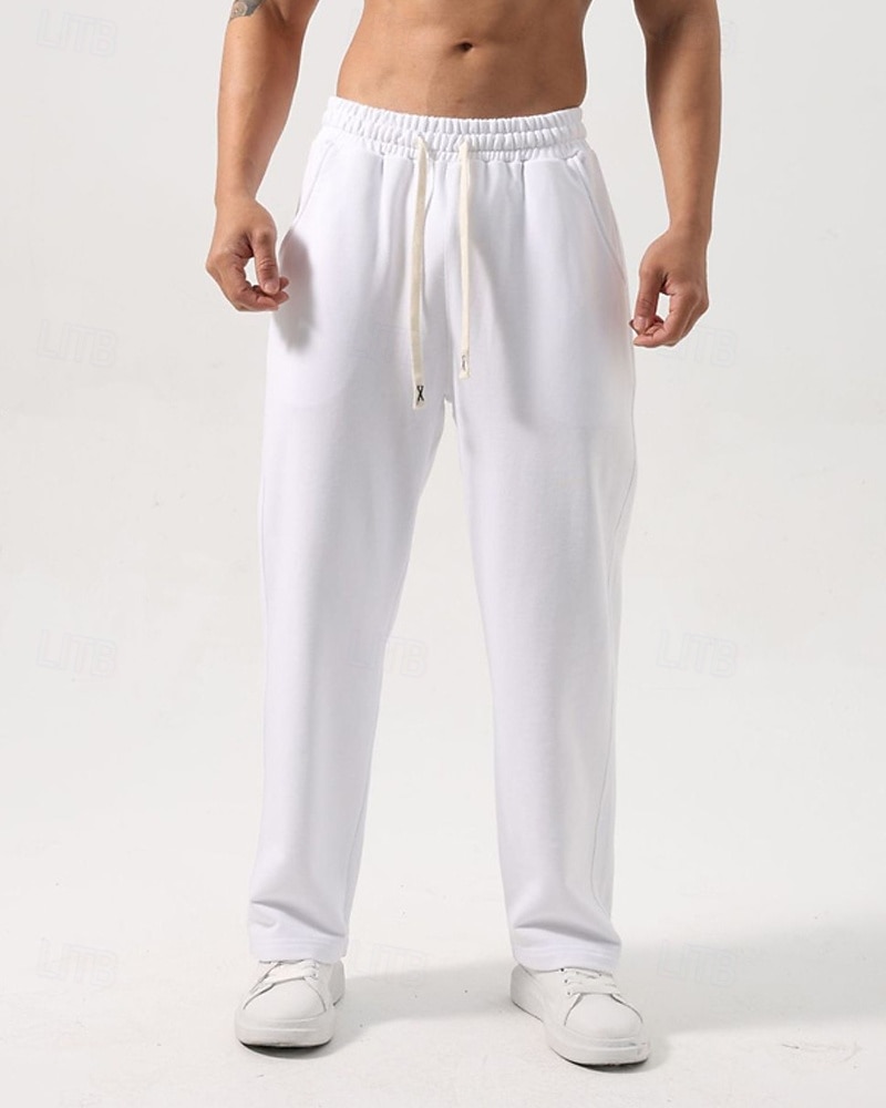 Men's Sweatpants Trousers Straight Leg Sweatpants Drawstring Pocket Elastic Waist Plain Comfort Sports Outdoor Daily Fashion Casual Black White Micro-elastic 2026 - $21.99 –P2