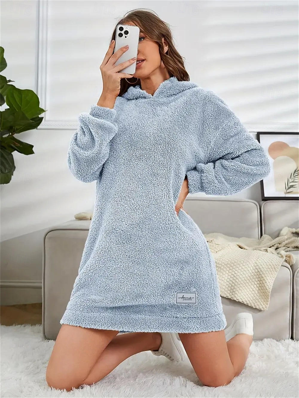 Sukienka dresowa damska hoodie mini sukienka sukienka ołówkowa wakacje casual boho na co dzień sportowa wychodząca luźny krój gładki długi rękaw z kapturem różowy czerwony niebieski szary wiosna 2026 - $31.99 –P1