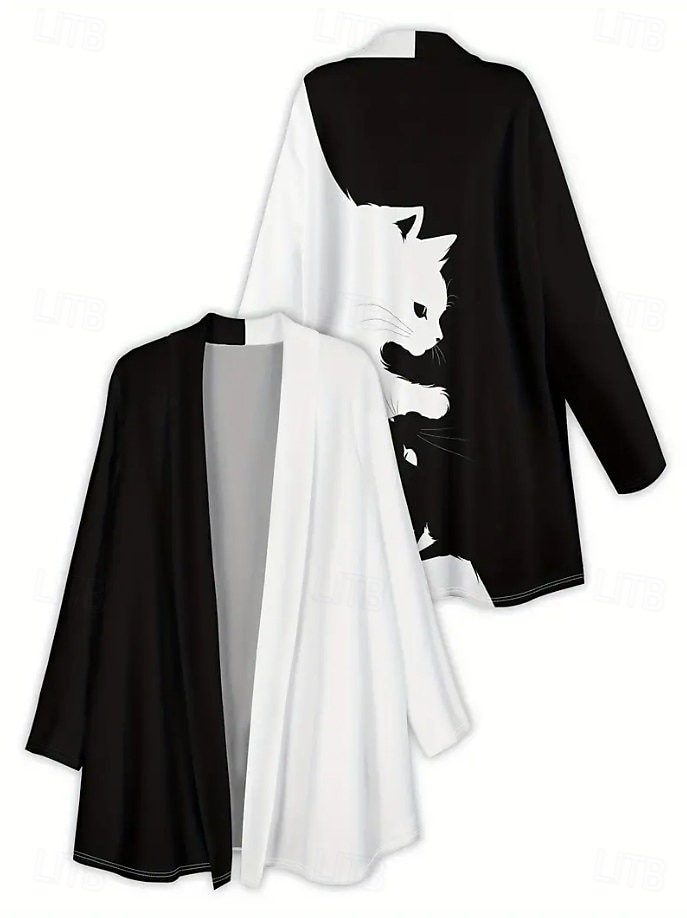 Női Ballonkabát Könnyű Kényelmes Nyomtatott Szüret Divat Alkalmi Állat Hétköznapi Szokványos Gallér nélküli Normál Hosszú ujj Felsőruházat Fekete és fehér Fekete Tavasz Ősz 2025 - $26.99 –P7