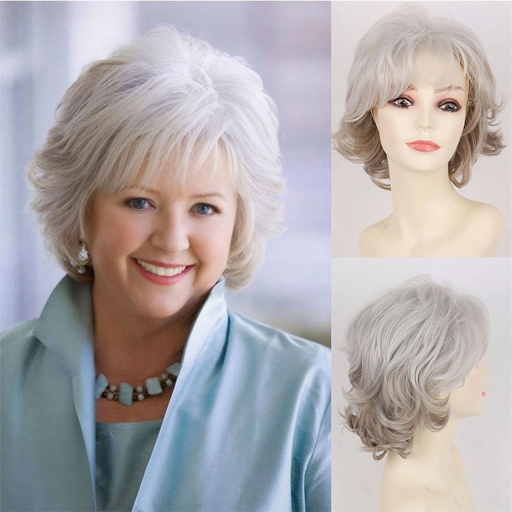 Short Grey Wigs for White Women Natural Curly Short Layered  display picture 2