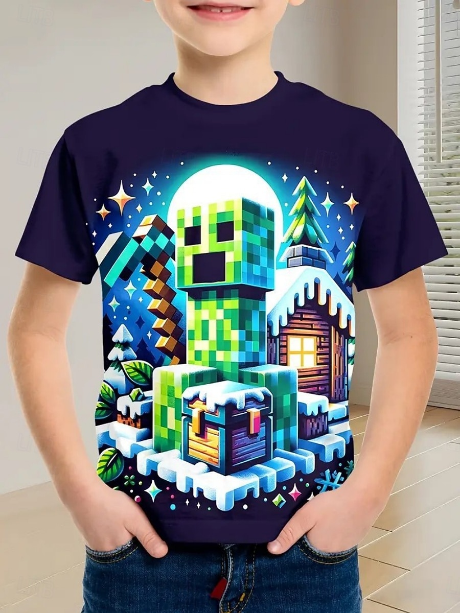 Pojkar 3D Grafisk Tecknat T-shirt Kortärmad Sommar Vår Mode Grundläggande Barn 4-12 år Rund hals Utomhus Ledigt Dagligen Normal 2025 - $11.99 –P1