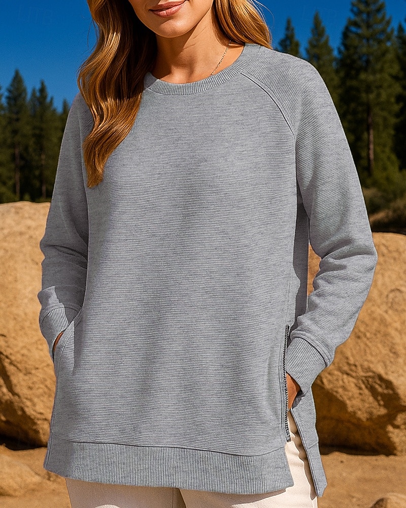 Dam Tröja med pullover Casual Toppar Dragkedja Långärmad Överdelar Fritids- Höst Solid färg Andningsfunktion Träna Utomhus Träning Sportkläder Sportkläder Svart Vit Vinröd 2025 - $21.99 –P5