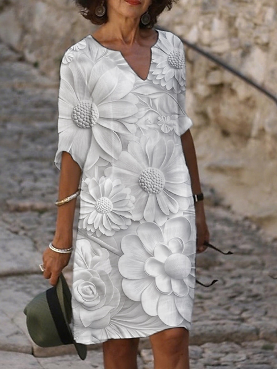 Femmes Robe Midi Robe Décontractée Robe Imprimée Mode Moderne Quotidien Plage Week-end Coupe régulière Fleuri Manche 3/4 Col ras du cou Jaune Bleu Violet Gris Été Printemps Automne de 2025 ? $21.99 –P2