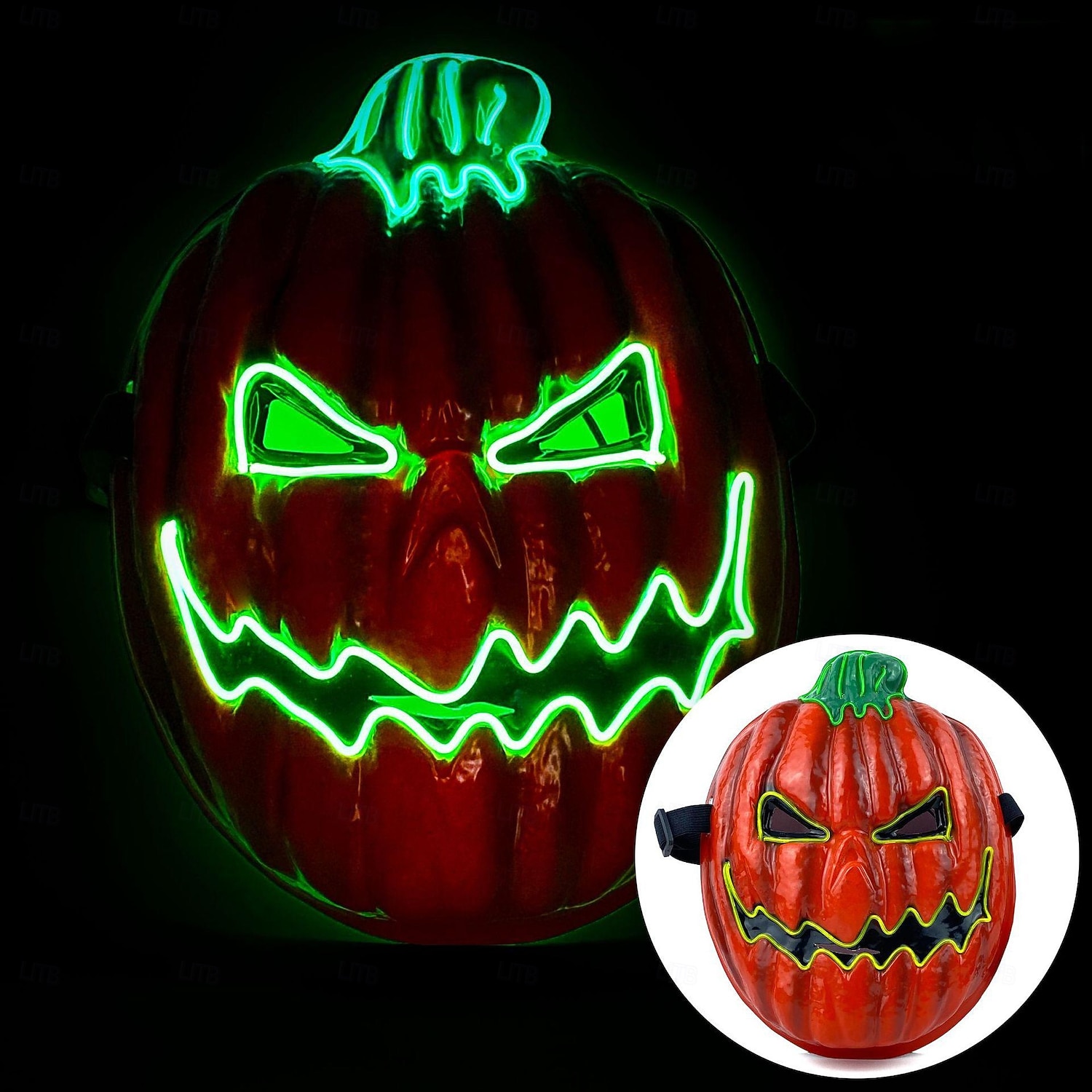 1 db 28 * 21 cm-es halloweeni led hidegfényű tökfej horror led világító maszk beltéri és kültéri csapattánc tökfej dekoratív kellék AA elemdoboz 2025 - $9.99 –P13