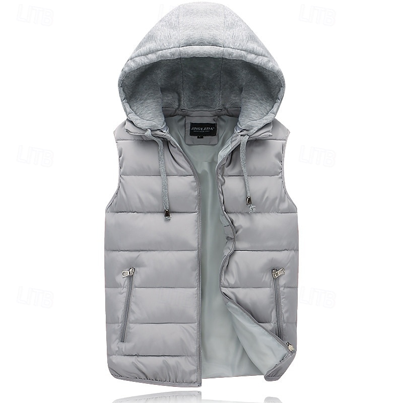 Herr Pufferväst Väst Gilet Semester Dagligen Datum Mode Ledigt Vinter Ficka Polyester Håller värmen Bekväm Ensfärgat Dragkedja Huva Normal Svart Rubinrött Orange Mörkblå Väst 2025 - $26.99 –P12