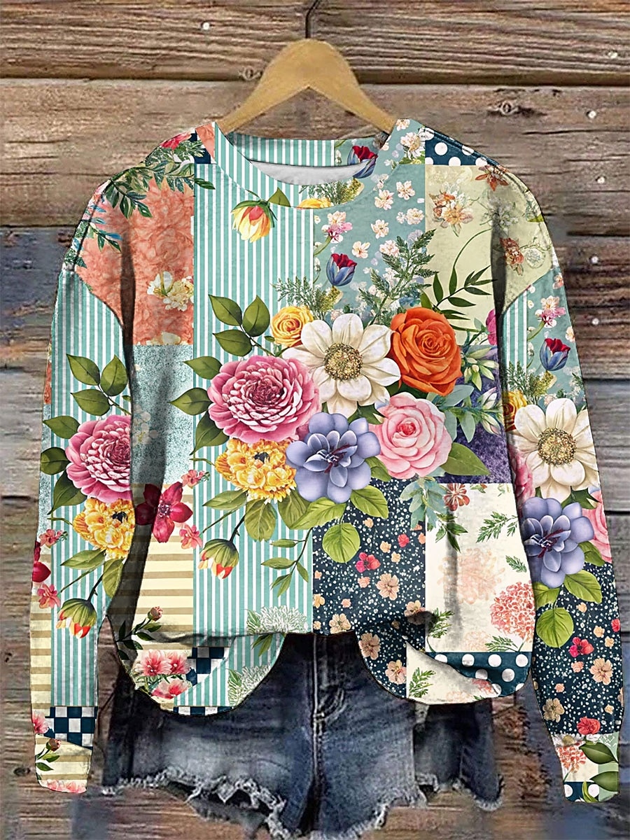 Dame Pullover Blomstret Grafisk Varm Klassisk Fritid Langermet Crew-hals Vanlige topper Hjem Gate Hverdag Trykt mønster Gul Rosa Blå Grønn Høst Vinter 2025 - $24.99 –P1