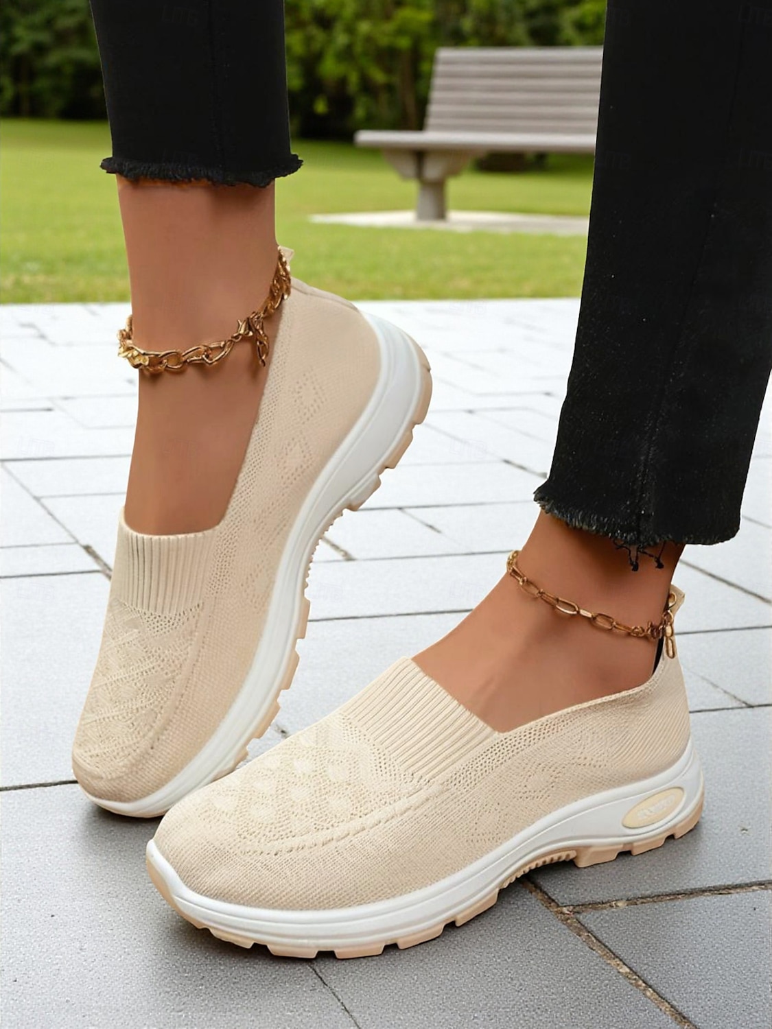 Dámské béžové pohodlné tenisky s flyknit nazouvací – lehké prodyšné boty do parku, na pochůzky i na každodenní nošení 2025 - $24.99 –P4
