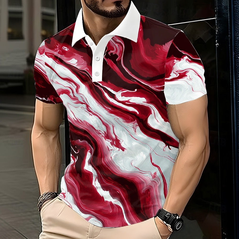 Men's Geometic Polo Short Sleeve Polo Shirts Lapel Business Casual Business Athleisure 3D Print Buttons Summer Red Blue 2026 - $21.99 –P1