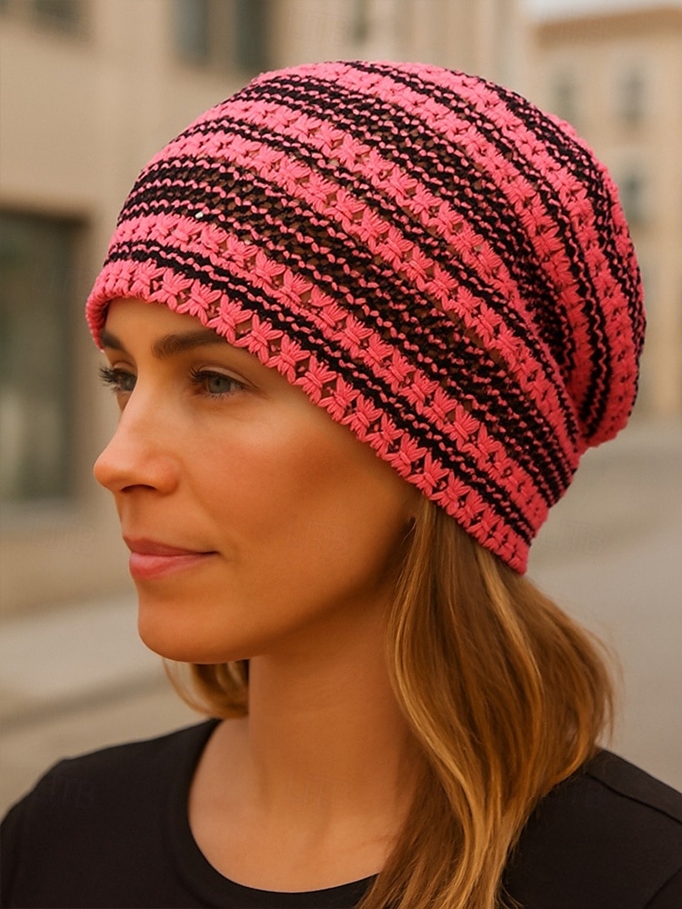 Bonnet ample en tricot de dentelle pour femme – bonnet en polyester léger et respirant pour le printemps, l'automne, les promenades en plein air et les tenues décontractées quotidiennes de 2025 ? $5.99 –P2