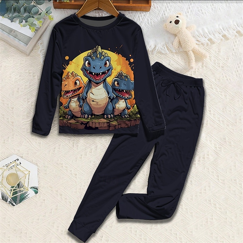 Para Meninos 3D Dinossauro Conjuntos de pijama Conjuntos de pijama com camiseta e calça Manga Longa Impressão 3D Outono Inverno Ativo Básico Infantil 4 anos + Gola Redonda Casa Diário Normal de 2025 por $16.99 –P4