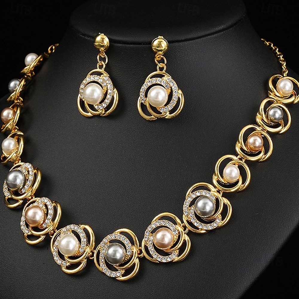 Parure de bijoux 2 Perle Chrome 1 Collier Boucles d'oreilles Femmes Élégant ancien Mode Le style rétro Classique Rond Parure de Bijoux Pour Mariage Soirée robe demoiselle d honneur de 2025 ? $11.99 –P1
