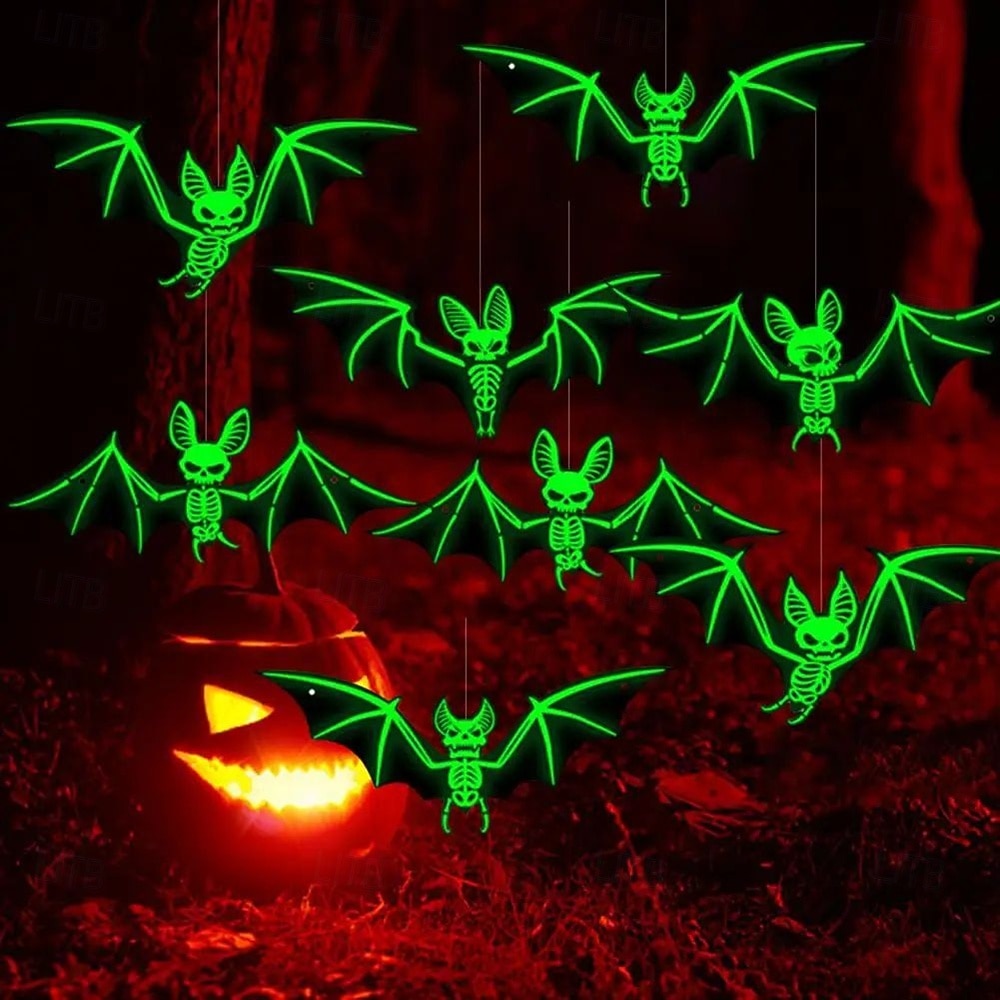 10 pezzi di decorazioni per l'atmosfera horror di Halloween, appese agli alberi con luce notturna fluorescente da pipistrello stereoscopico 3D, decorazioni per feste e case infestate del 2025 a $21.99 –P12