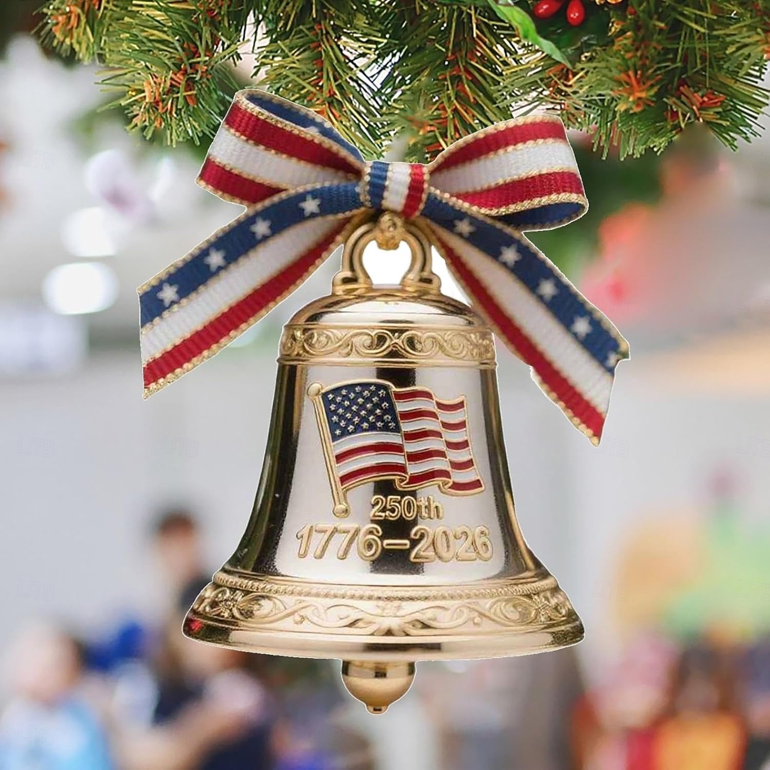 Julgransprydnad i metall emalj för USA:s 250-årsjubileum, handgjord, hängande minnesdekor, frihetsklocka, julgransprydnad för samlare, patriotisk julgran, staket, uteplats 2025 - $18.99 –P6