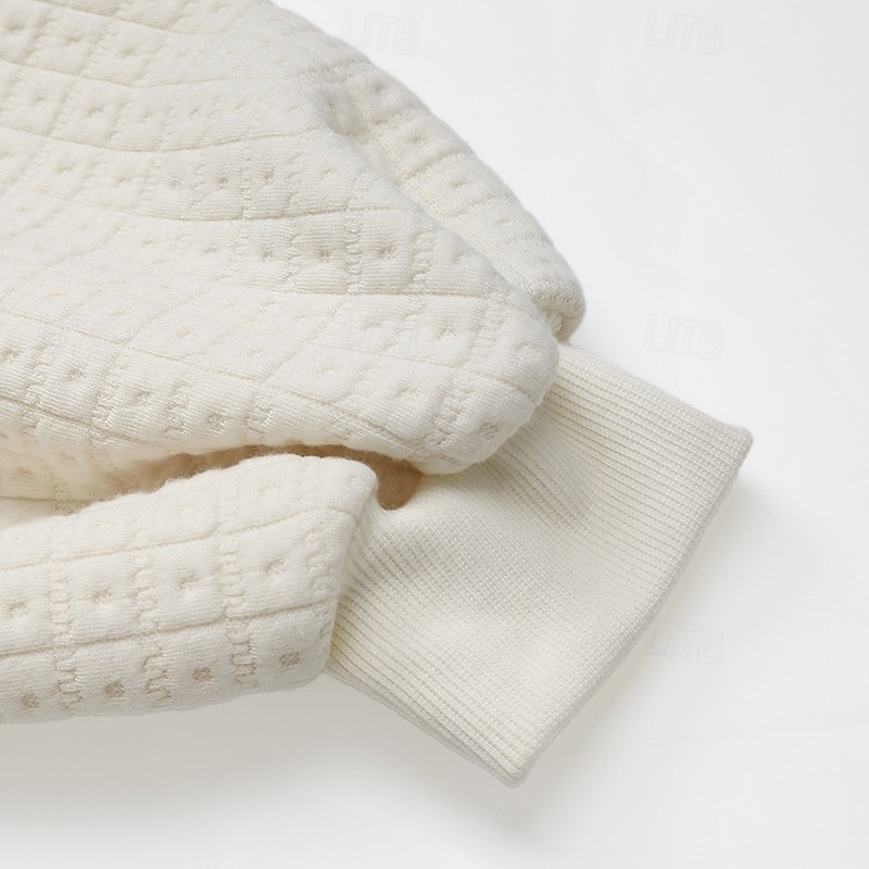 Hanorac textură pentru femei, hanorac tip waffle, pulover, hanorace, streetwear, simplu, casual, mânecă lungă, decolteu în V, topuri regulate, ieșiri în oraș, nasturi, bej, toamnă 2025 - $31.99 –P8
