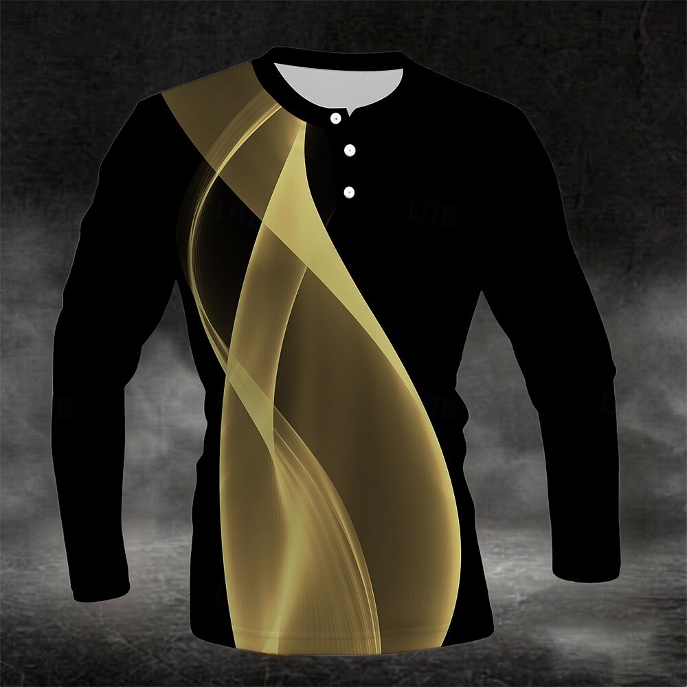 2025年 男性用 幾何学模様 抽象的 ヘンリーシャツ 長袖 ファッション かわいいスタイル 日常 カジュアル 祝日 お出かけ 春 & 秋 オールシーズン ホワイト ブルー イエロー グリーン レッド ヘンリー ヘンリーTシャツ  コレクション – $21.99 –P6