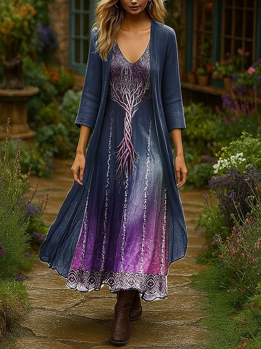 Damen Kleid-Set Maxidress A Linie Kleid Sommerkleid Urlaub Boho Ombre Grafik Geschichtet Druck Maxikleid Dreiviertelarm V Ausschnitt Outdoor Täglich Blau Purpur Grün Frühling Herbst Normale Passform 2025 - $51.99 –P3