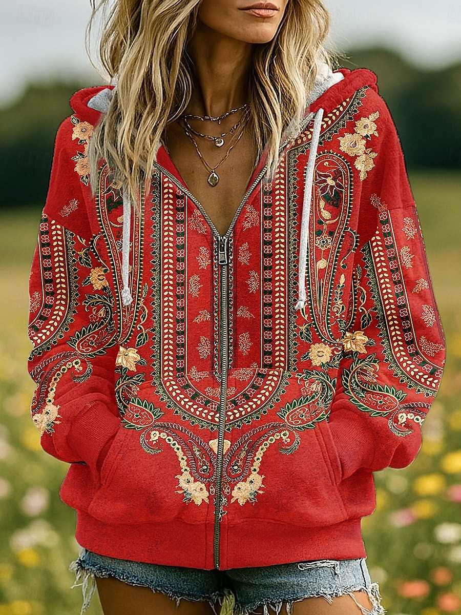 Felpe con Cappuccio 3D Donna Stampate con Grafica Floreale Moda Casual Boho Maniche Lunghe Cappuccio Top Regolari Abbigliamento Stradale Quotidiano Patchwork Tasca con Cerniera Rosa Rosso Blu del 2025 a $26.99 –P4