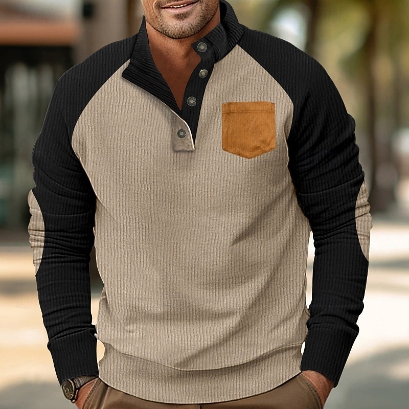 Hombre Sudadera Pana Sudadera Con Capucha Pull-over Sudadera con capucha y botones Albaricoque Caqui Claro Negro Verde Ejército Burdeos Cuello Mao Plano Retazos Deporte Casual Diario Ropa de calle 2025 - $27.99 –P6