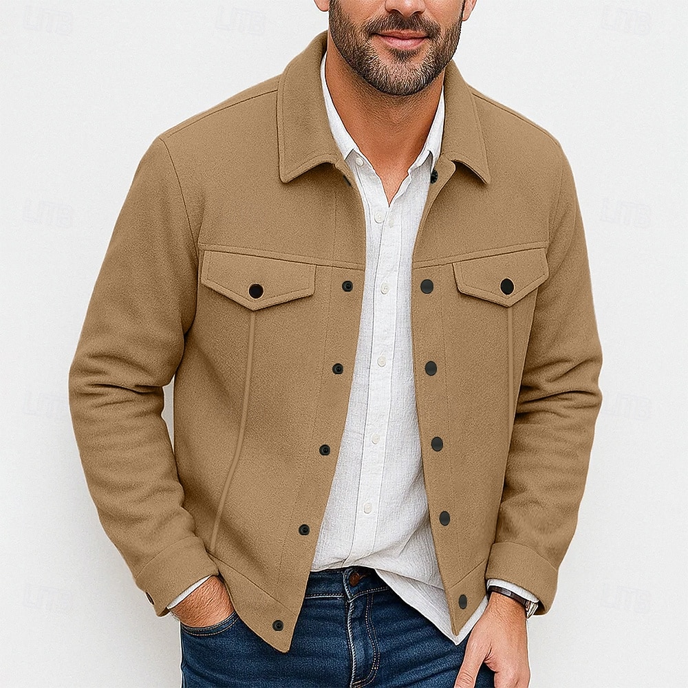 Herren Leichte Jacke Hemdjacke Formell Heim Tragbar Knopf vorne Frühling Herbst Winter Einfarbig Aktiv Vintage Umlegekragen Regulär Schwarz Weiß Khaki Grau Jacken 2025 - $30.99 –P3