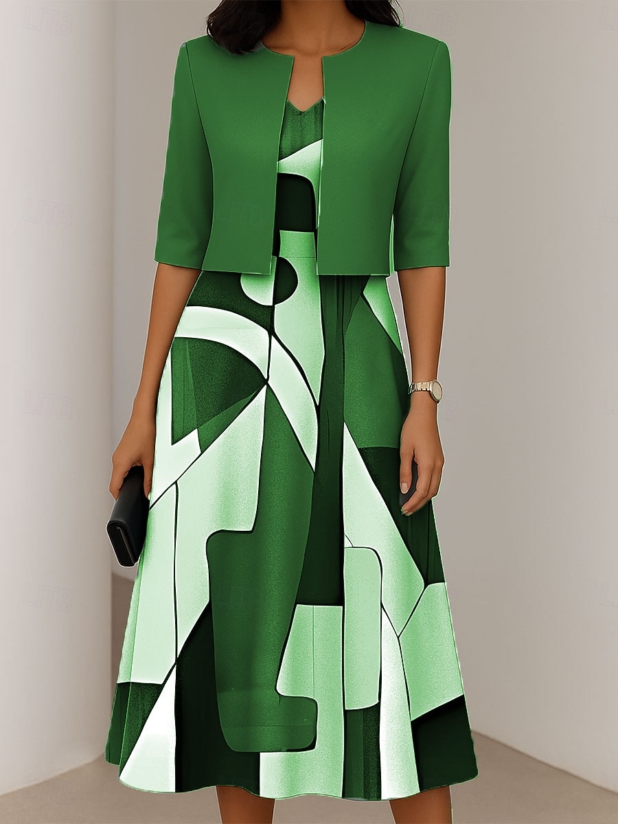 Damen Kleid-Set A Linie Kleid Sommerkleid Lässig Halbformelle Kleider Ombre Grafik Druck Midikleid Halbarm V Ausschnitt Urlaub Date Rosa Grün Grau Frühling Herbst Normale Passform 2025 - $36.99 –P3