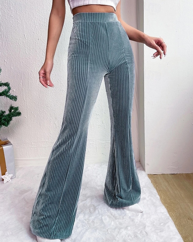 Mulheres Perna larga Calças de Veludo Calças Roupa de rua Casual Comprimento total Natural Tecido Cintura elástica Confortável Ao ar livre Férias Para Noite Vinho Pavão Azul Rosa claro cáqui Outono de 2026 por $22.99 –P18