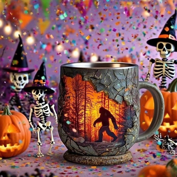 Кружка из смолы с изображением лесного пожара в виде бигфута, винтажная 3D кружка с изображением бигфута, кружка для кофе на открытом воздухе, кружка для костра, кружка для кемпинга, кухни, для 2026 - $24.99 –P1