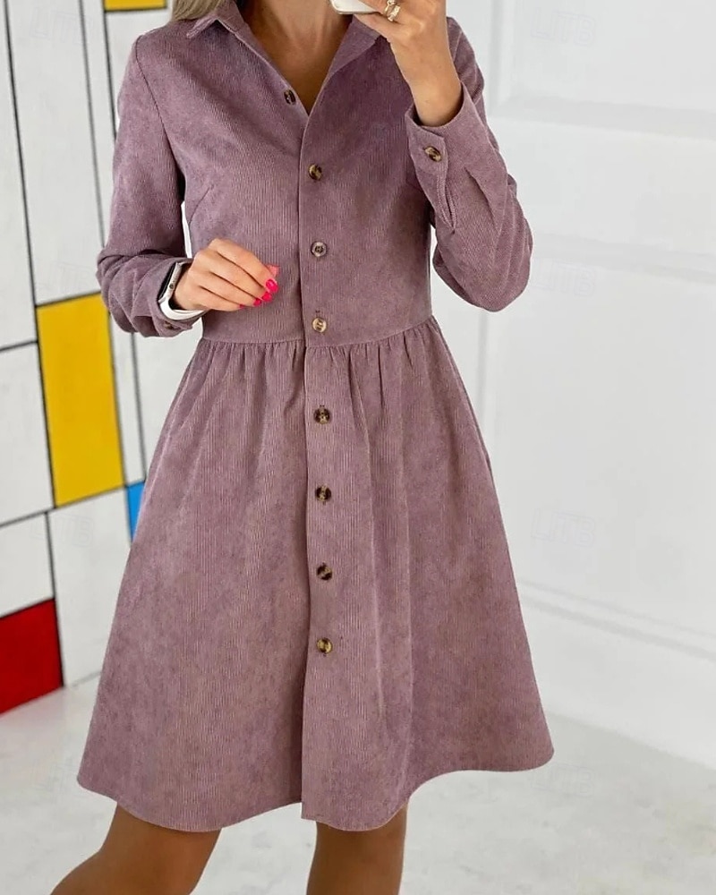 Pentru femei Rochie Mini Rochii Tip Cămașă Clasic Modern În aer liber Vacanță Sfârșit de săptămână Fit regulat Simplu Manșon Lung Guler Cămașă Negru Albastru piscină Mov Kaki Toamnă 2025 - $22.99 –P14