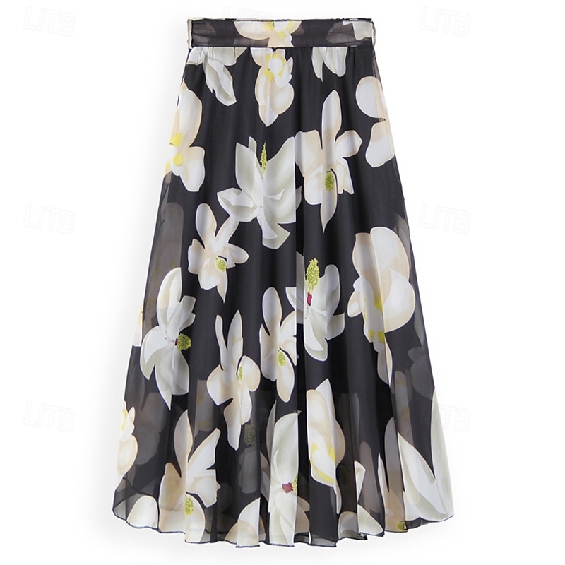 Pentru femei Fustă Leagăn Modă Casual Maxi Talie Medie Fuste Floral Imprimeu Micro-elastic Vacanță Stradă Negru Roz Îmbujorat Albastru Primăvară Șifon Poliester 2025 - $22.99 –P5