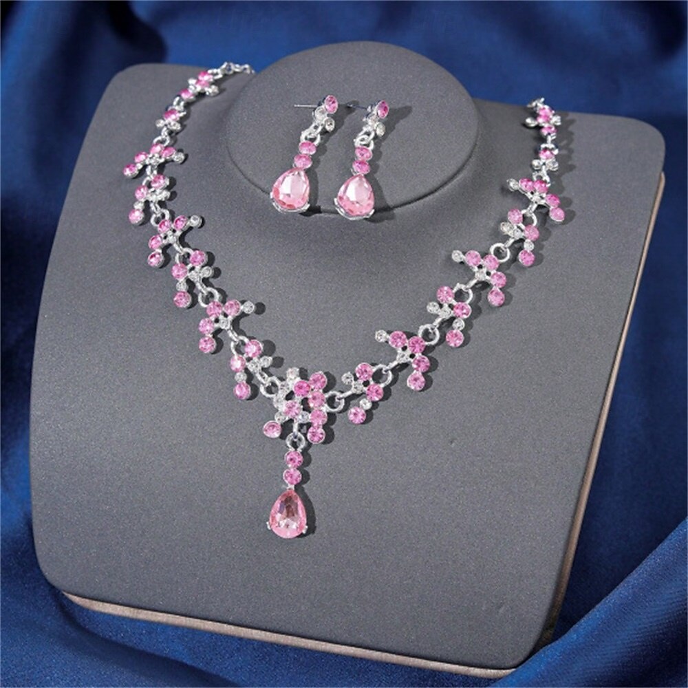 2026年 ジュエリーセット 2 グリーン ラインストーン 合金 1×ネックレス イヤリング 女性用 エレガント ヴィンテージ ファッション ビンテージ クラシック ジュエリーセット 用途 結婚式 パーティー バレンタイン  コレクション – $16.49 –P14