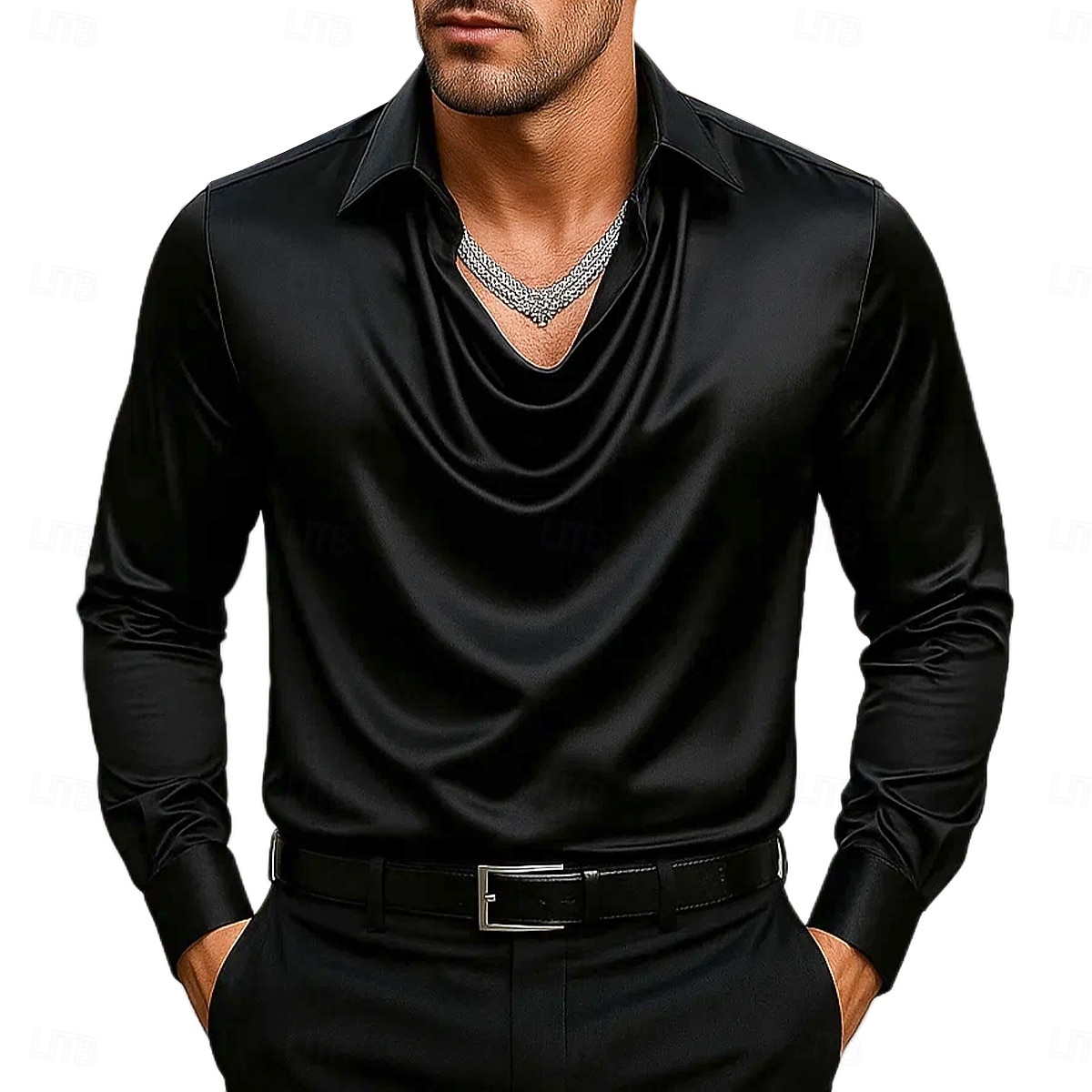 Per uomo Camicia Come la seta Camicia in raso Camicia casual Semplice Formale Matrimonio Argento Nero Oro Verde Manica Lunga Bavero Primavera & Autunno Tutte le stagioni Abbigliamento Arricciato del 2025 a $21.99 –P2