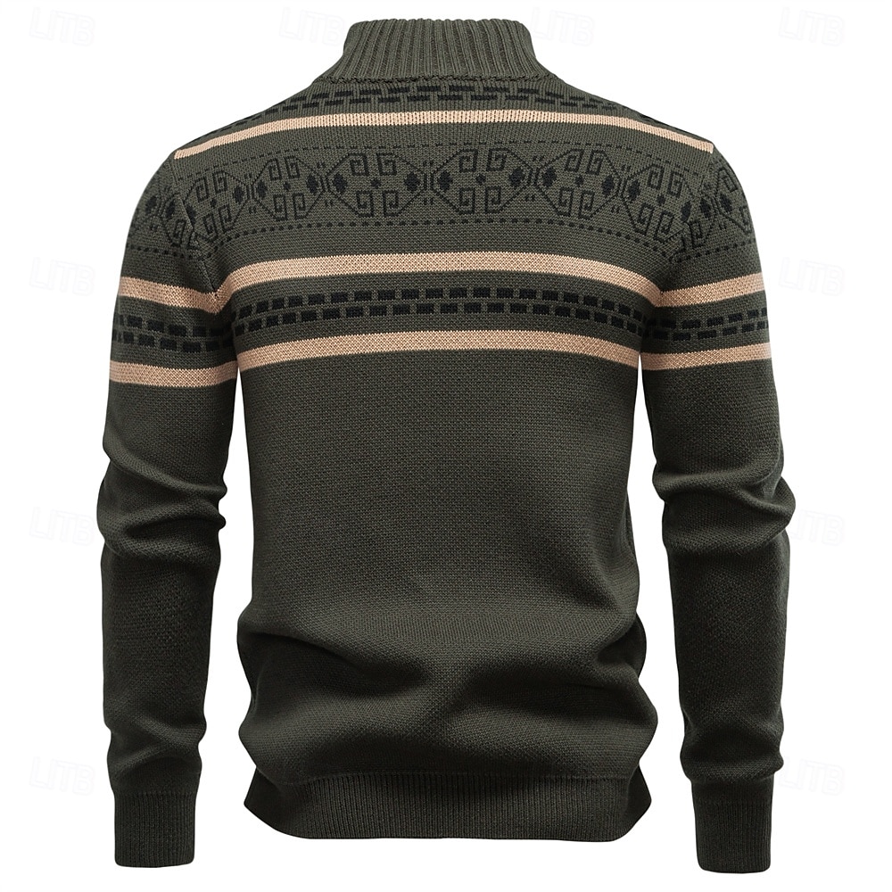 Męskie Sweter Rozpinany Sweter Fair Isle Robić na drutach Zwykłe topy Zapiąć na zamek błyskawiczny Geometryczny Golf Święta Sweter rozpinany Urlop Codzienny Odzież Wiosna Jesień Granatowy Khaki S M L 2025 - $50.99 –P11