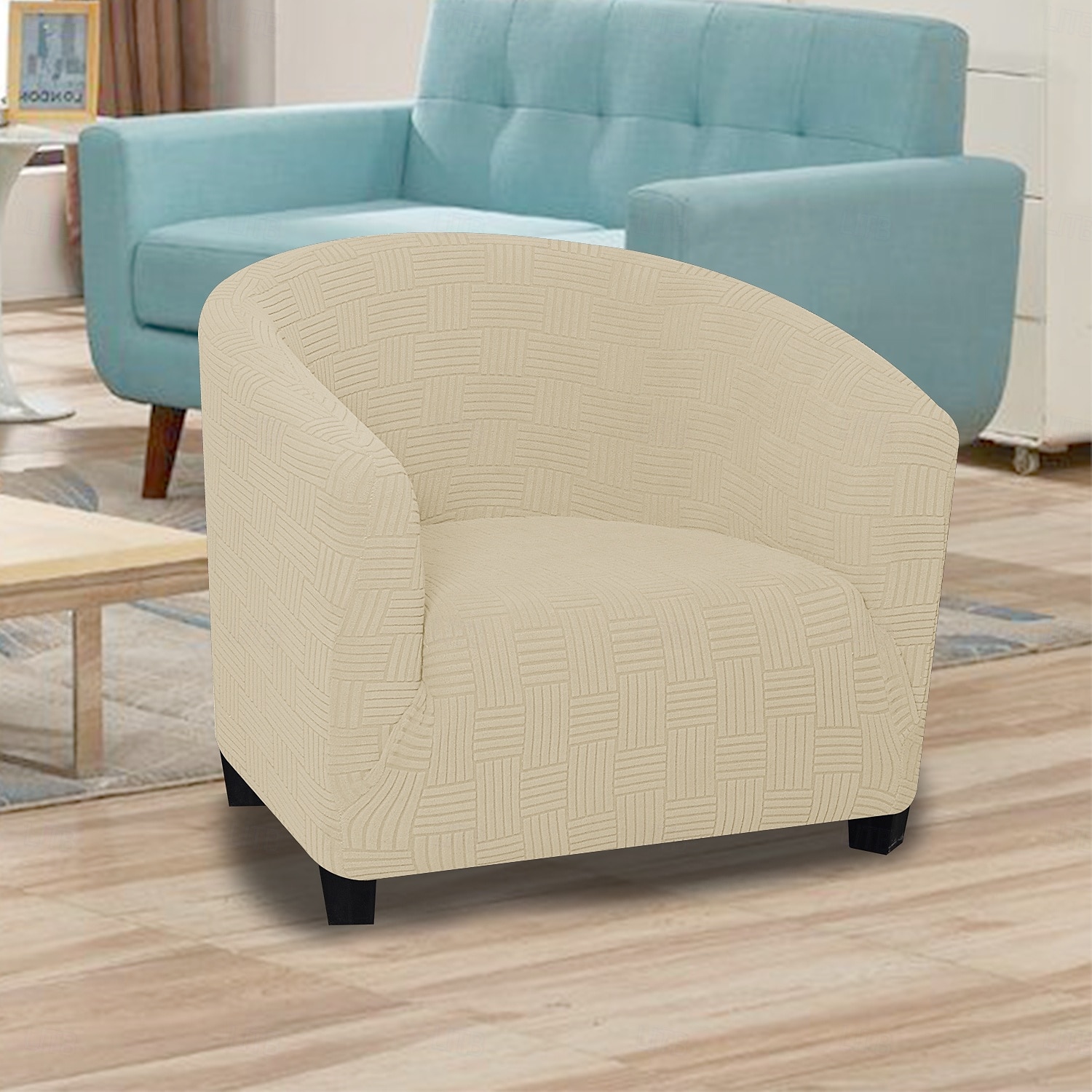Housse de fauteuil demi-ronde rembourrée avec coutures en grille 5x5, fauteuil lounge incurvé monobloc pour salon ou chambre de 2026 ? $25.99 –P1