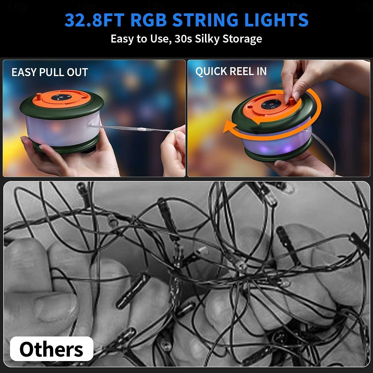 2025年 キャンプ用ストリングライト、2 in 1充電式テントライトストリング、19種類の照明モード、クイックストレージ、寝室や庭の装飾に最適なポータブルLEDランプ、クリスマスキャンプの必需品  コレクション – $58.99 –P4