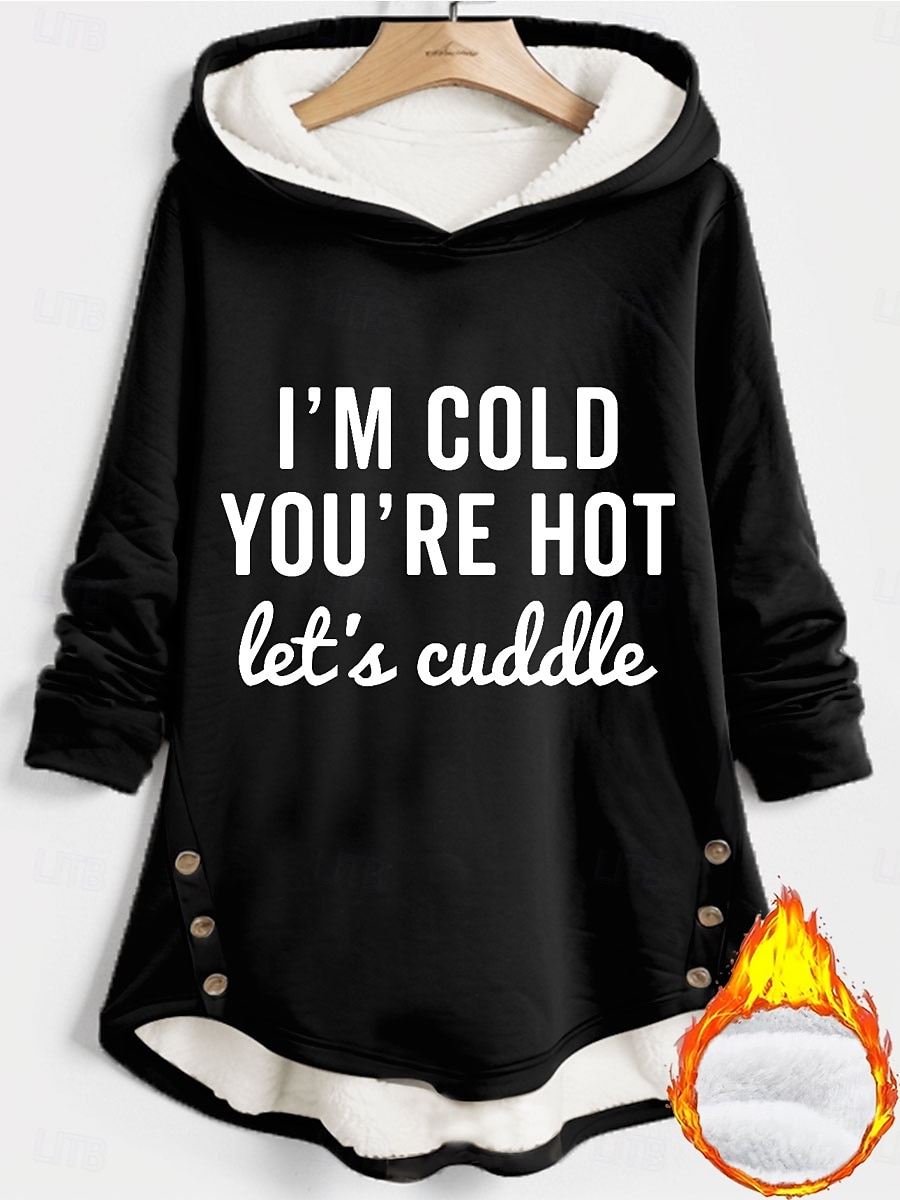 Kvinners hettegenser sweatshirt pullover fleecefôret varme pysjamas hettegensere grafisk bokstav varm uformell fluffy langermet hette lange topper uformell sportstrykk svart rosa rød blå grå høst 2025 - $29.99 –P2