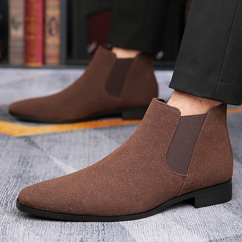 stivaletti chelsea da uomo in finta pelle scamosciata beige - scarpe classiche casual da lavoro alla caviglia per ufficio, lavoro e uso quotidiano del 2026 a $46.99 –P4