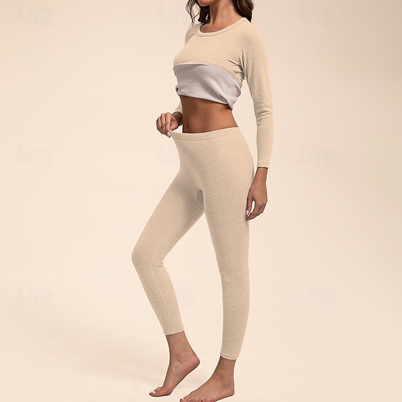 Per donna Tempo freddo in alto e in basso Strato di base superiore e inferiore Underwear Set termica Inverno Molto spesso Tinta unica Completo Abbigliamento Bianco latte Rosa scuro Palestra Pilates del 2025 a $24.79 –P9