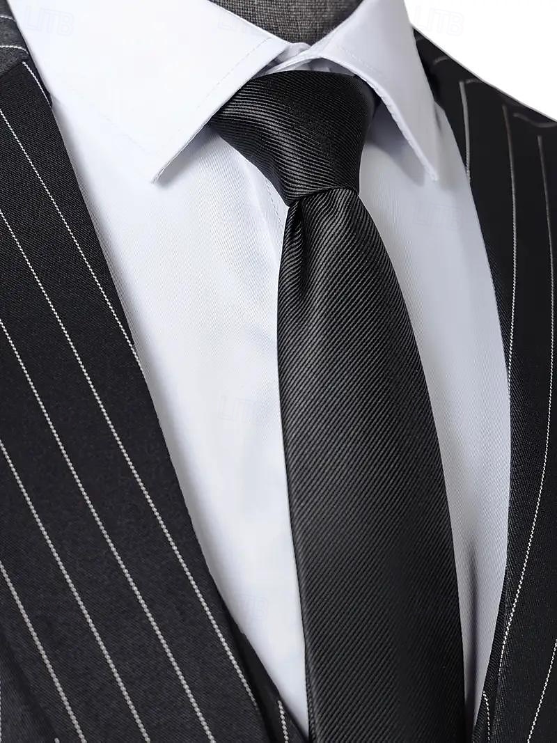 Uomo Abiti da lavoro Casuale Semi-Formale Nero Primavera, Autunno, Inverno, Estate Tuta Bavero classico Formale A righe Vestibilità su misura 3 pezzi Monopetto Due Bottoni del 2026 a $136.99 –P5