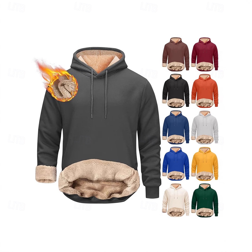 Homens Moletom de lã Moletom com capuz de lã Sherpa Adamascado Preto Amarelo Vinho Azul Marinha Com Capuz Tecido Com Cordão Casual Diário Para Noite Poliéster Roupa de rua Casual Outono & inverno de 2025 por $16.49 –P1