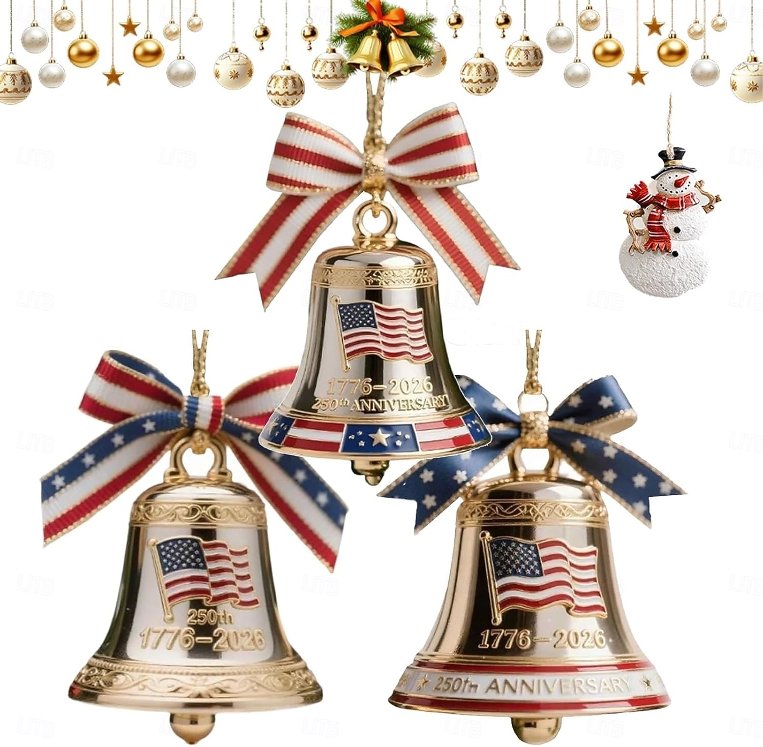 Julgransprydnad i metall emalj för USA:s 250-årsjubileum, handgjord, hängande minnesdekor, frihetsklocka, julgransprydnad för samlare, patriotisk julgran, staket, uteplats 2025 - $18.99 –P1