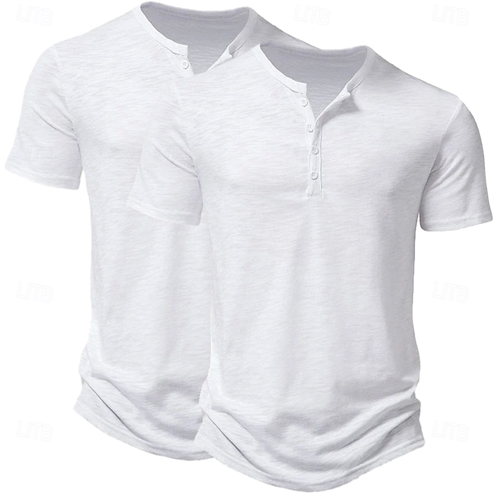 Herren T Shirt Henley Hemd T-Shirt Kurzarm Einfach Einheitliche Farbe Designer Basic Moderne zeitgenössische 2 teilig Knöpfe Mehrfachpackung Henley Urlaub Straße Lässig Sommer Schwarz + Schwarz Wei 2026 - $31.99 –P15