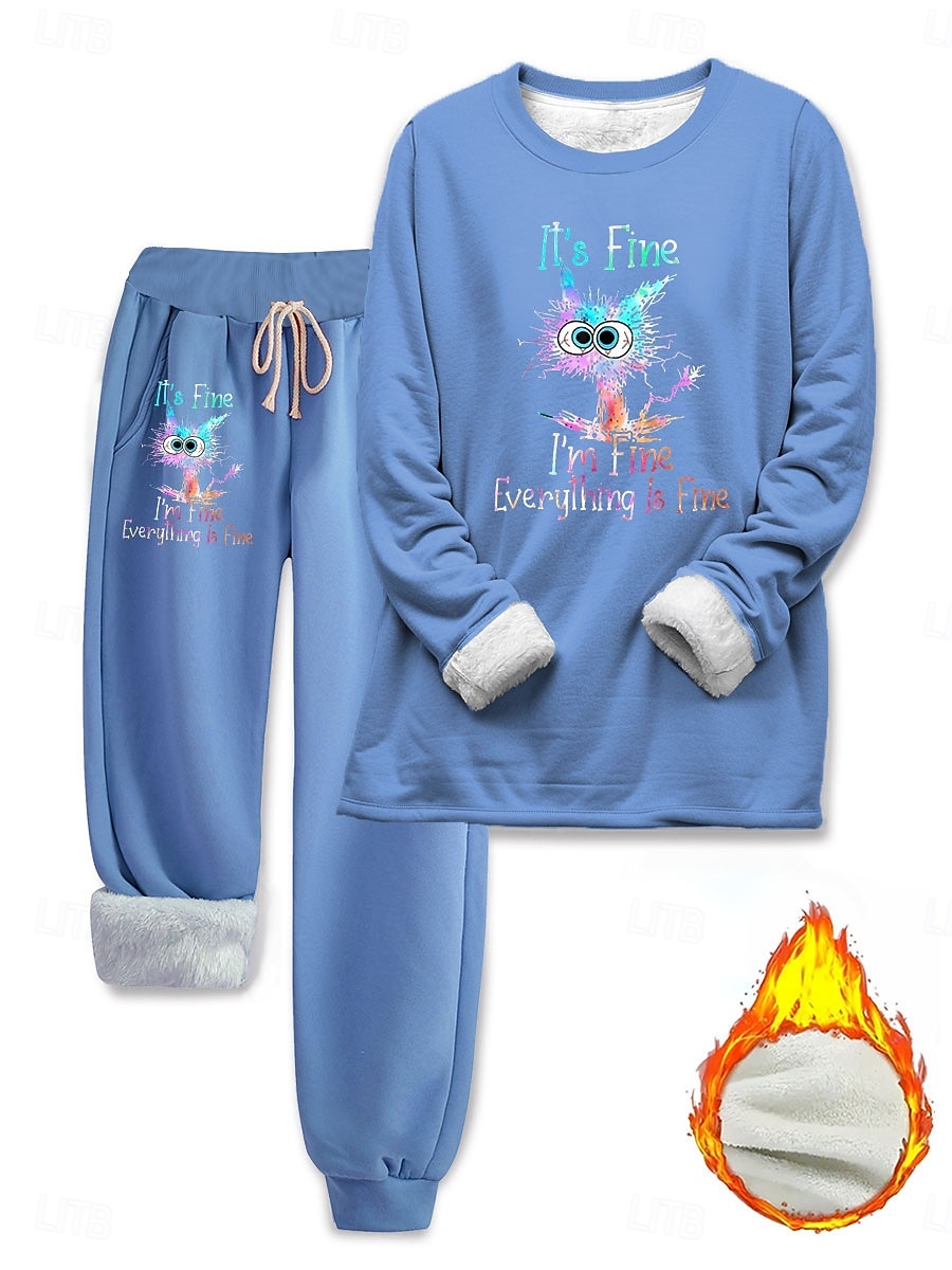 Set di pigiami da donna foderato in pile elegante caldo moda set di due pezzi tuta pantaloni maniche lunghe collo rotondo grafica con animali stampa lettere outdoor quotidiano nera rosa scuro blu del 2025 a $41.99 –P1