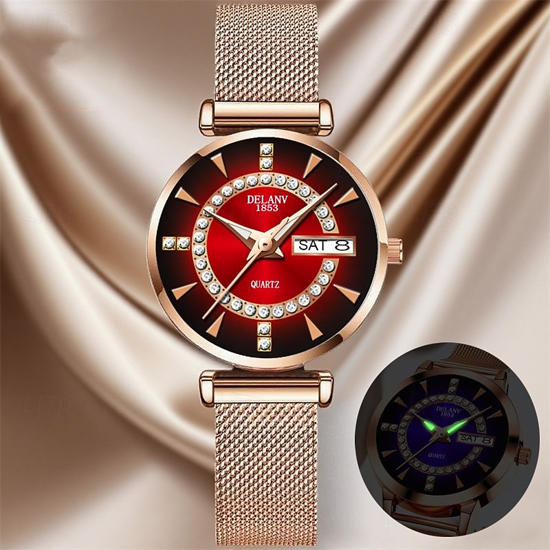 The New Ladies' Alloy Mesh Strap Fashion Watch With Ipx7 Water Resistance Dual Calendar Luminous Casual Quartz Watch Light Luxury And Versatile Elegant Ladies' Wristwatch 2025 - $16.99 –P10