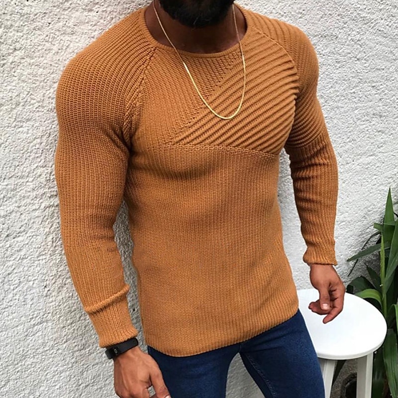 Herren Pullover Strickpullover Gerippt Stricken Normale Oberteile Gestrickt Einfach Rundhalsausschnitt Mode Basic Urlaub Alltagskleidung Bekleidung Herbst Winter Schwarz Weiß M L XL 2026 - $40.99 –P11