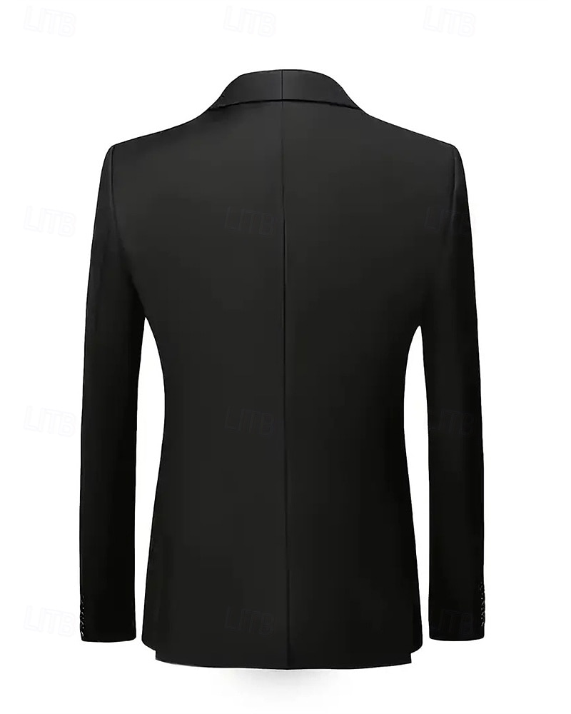 Herren Set Anzüge Anzugweste Geschäft Cocktailparty Hochzeitsfeier 3 Stück Mode Lässig Frühling Herbst Polyester Farbblock Tasche Knöpfe Bequem Einreihig Blazer Schwarz Weiß Burgunderrot Königliches 2025 - $79.99 –P14